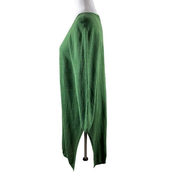 J. Jill Linen Blend V-Neck Longline Tunic Top Side Slits Large Green Lagenlook - Picture 4 of 9